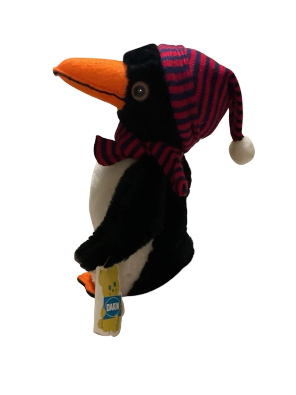 Plush Penguin Bird Toy - Black, White & Orange with Red Scarf
